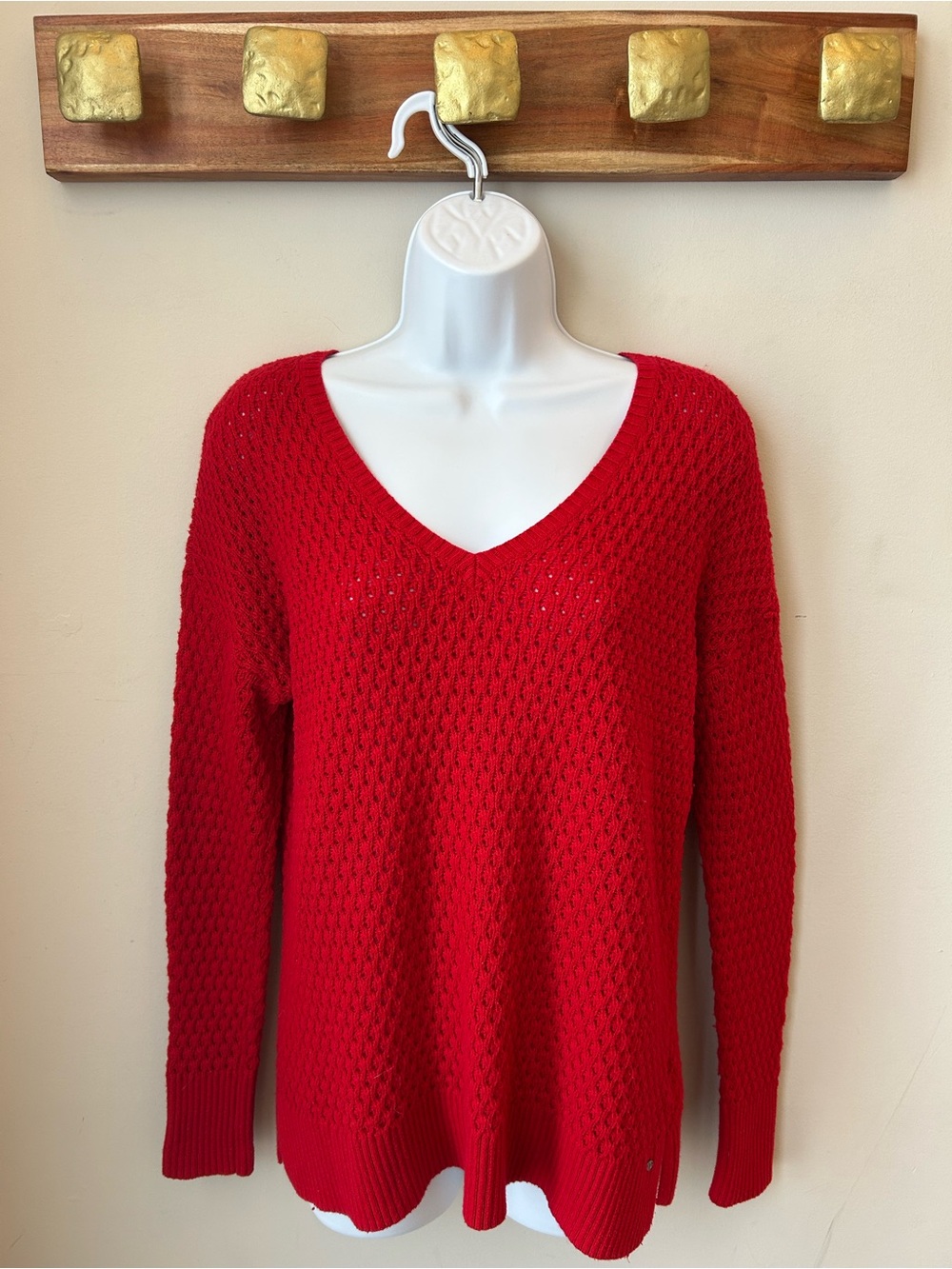 American Eagle Outfitters Red V‑Neck Open Knit Sweater Size Small